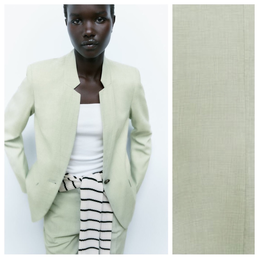 NWT. Zara Green Basic Slim Fit Blazer. Size 6.